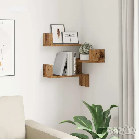 vidaXL Стенна ъглова етажерка от старо дърво 40x40x49,5 cm, снимка 3 - Етажерки - 56148224