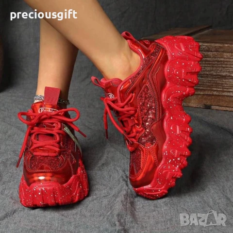 Дамски червени сникърси / маратонки, снимка 2 - Маратонки - 51388068