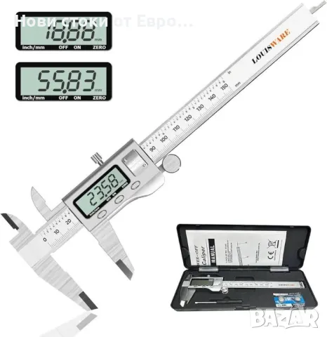 Електронен дигитален шублер LOUISWARE, с много голям LCD екран и 150 mm 0-6" инча/