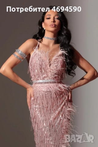 Бална рокля Lorreti с пера, снимка 2 - Рокли - 52921642