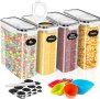 Peyiuun 4 бр. кухненски пластмасови контейнери с херметични капаци за зърнени храни, 4 литра