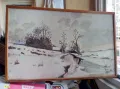 ЗИМА Стара Авторска Българска МАСЛЕНА КАРТИНА Зимен Пейзаж 80/50см ПОДПИСАНА, снимка 4