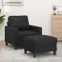 vidaXL Кресло с табуретка, черно, 60 см, изкуствена кожа, снимка 2