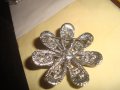 СТАРА СРЕБРИСТА СКЪПОЦЕННА ФЛОРАЛНА ВИНТИДЖ БРОШКА с БОХЕМСКИ ФАСЕТ КРИСТАЛИ 25082, снимка 9