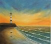 Маслена картина море и морски фар, снимка 2