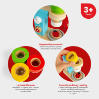 Bigjigs Toys Дървена играчка микроскоп от 14 части с 3 лещи, образователна играчка за малки деца, снимка 6 - Образователни игри - 44737638