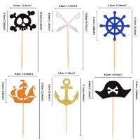 6 бр брокатени топери топер пирати пиратско парти картонени за мъфини кексчета, снимка 2 - Други - 37169348