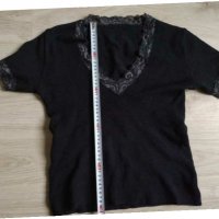 Черен пуловер с къс ръкав, снимка 3 - Блузи с дълъг ръкав и пуловери - 31177099