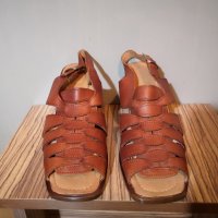 Нови кожени сандали 39 номер на ток кафяви, снимка 6 - Сандали - 29184570