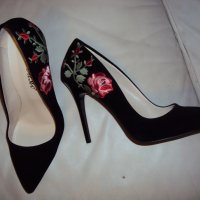 Нови дамски велурени обувки на ток, снимка 7 - Дамски елегантни обувки - 38474187