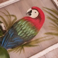 Голяма картина папагал, масло, дървена състарена рамка– 120см/ 60см, снимка 3 - Картини - 38505051