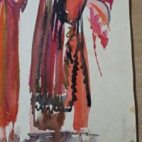 Калина Тасева Родопски носий Смолян 1971г акварел, снимка 5 - Картини - 38540647