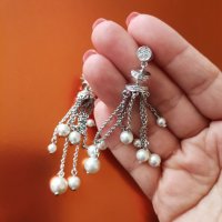 Висящи обеци с перли и метал, снимка 3 - Обеци - 28310563