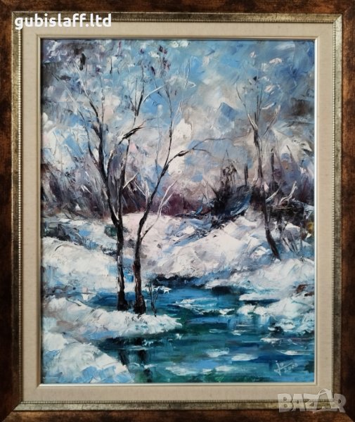 Картина, зимен пейзаж, худ. Г. Йорданов, 2006 г., снимка 1