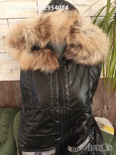 кожен елек с яка от естествен косъм л/хл 65лв, снимка 1