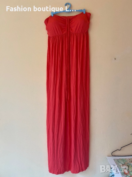 Дълга оранжева рокля без презрамки с връзки през врата и силиконова лента,за да не се свлича 🧡🧡🧡, снимка 1