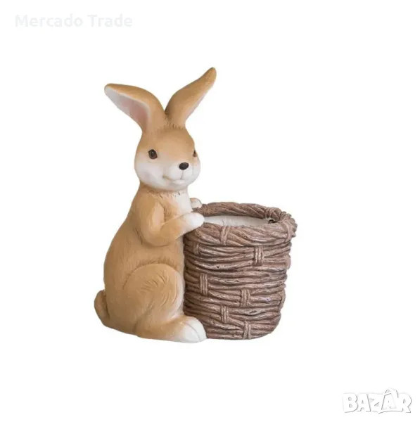 Великденска керамична кошница със заек Mercado Trade, За цветя, снимка 1