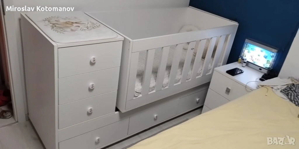 Детско легло с кошара и шкафче 3 в 1, снимка 1