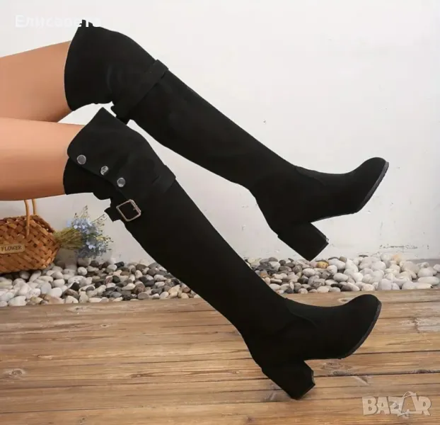 Дамски чизми в черен цвят велур , снимка 1