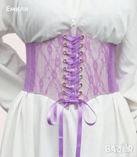 Лилав корсет колан с дантела и сатенени връзки р-р S-M, снимка 1