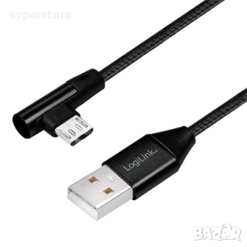 Кабел USB-A към Micro USB-B 2.0 LogiLink CU0142 с ъглов накрайник на 90°, снимка 1