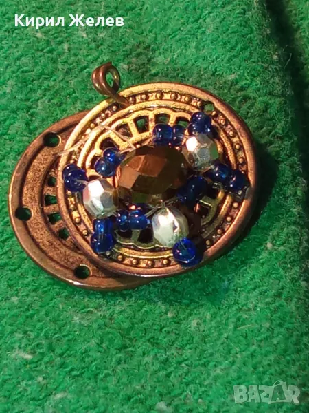 СТАР БРОНЗОВ НАКИТ ИНТЕРЕСНО БИЖУ КОПЧЕ с ФАСЕТИРАН МАРКАЗИТ и ЦВЕТНИ МЪНИСТА 60541, снимка 1