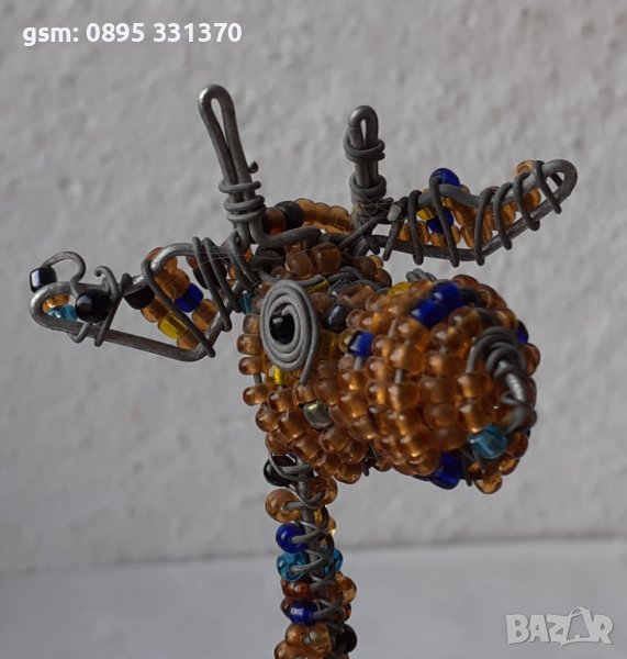 Жирафи от метал, дърво от мъниста жираф и носорог фигура, животно Африка, синци, снимка 1