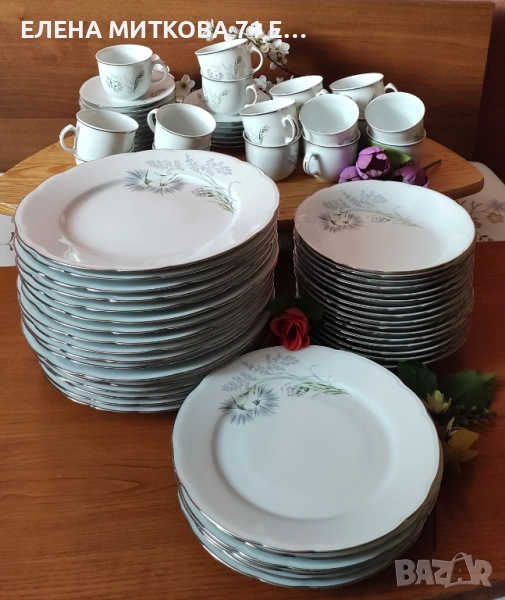 *Limoges France*сервиз за хранене от блестящ бял порцелан платинен кант, снимка 1