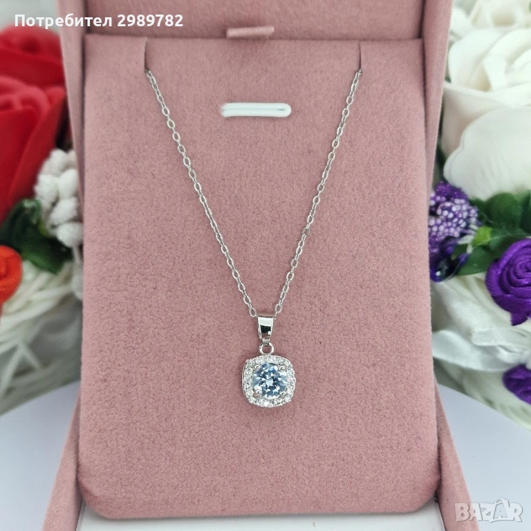 💎 Елегантно колие с квадратен централен кристал, обграден от фини камъчета., снимка 1