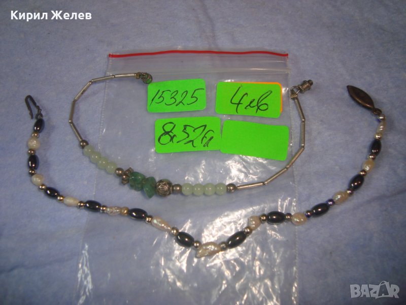 2 МЪНИСТЕНИ ХЕНД МЕЙД АРТ ГРИВНИЧКИ с ХЕМАТИТ и ПЕРЛИЧКИ и НЕФРИТ 15325, снимка 1