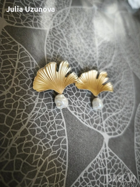 Обеци Гинко Билоба с перла , снимка 1