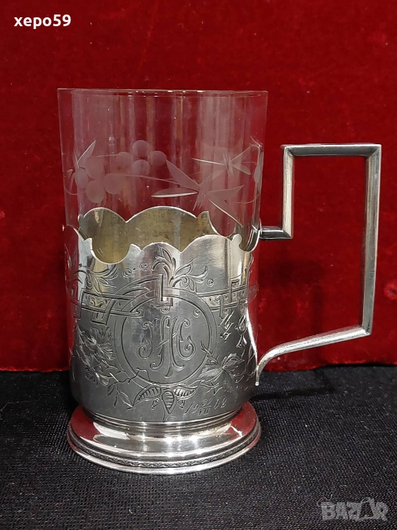 Царска Русия сребърен 84 подстакан с оригинална чаша-сребро 84, 750 €, снимка 1