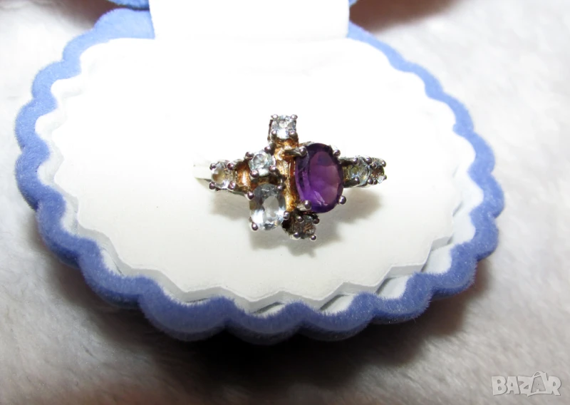 925 сребърен пръстен с  аметист  7x5мм, тегло 3гр., снимка 1