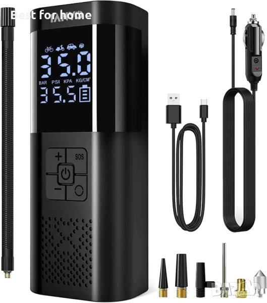Електрическа въздушна помпа TANYO с USB LED светлина за кола, велосипед, мотоциклет, топка, снимка 1
