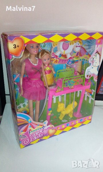 Комплект кукли с пързалка и конче-люлка, снимка 1