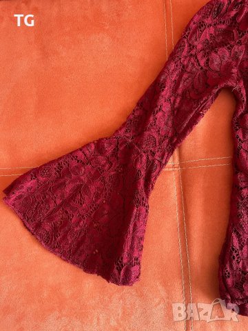 Дамска свободна червена дантелена блуза с широки ръкави , снимка 4 - Блузи с дълъг ръкав и пуловери - 39734174