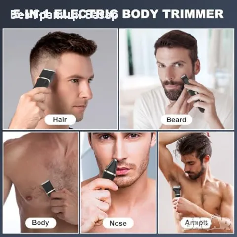 Нов мъжки Електрически тример за тяло и брада – IPX7, 5 приставки, черен, снимка 2 - Тримери - 49684843
