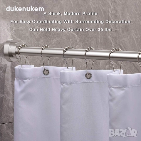 Телескопичен корниз за баня 50–200 см, неръждаема стомана, без пробиване за душ завеси и пердета, снимка 2 - Пердета и завеси - 52624191