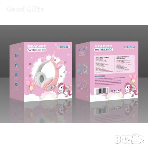 Безжични Bluetooth слушалки Еднорог с LED светлини, LB29, снимка 2 - Слушалки и портативни колонки - 48795652