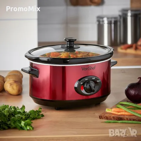 Уред за бавно готвене VonShef 50 339 Slow Cooker 3.5л 170W Съд за готвене с капак Оризовар