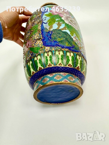 Антикварна ваза клуазоне - ръчен емайл, cloisonné, снимка 3 - Антикварни и старинни предмети - 52985737