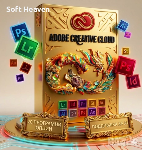 Adobe Creative Cloud (20 софтуера) + 400 месечни генеративни кредита (AI) (2 компютъра)