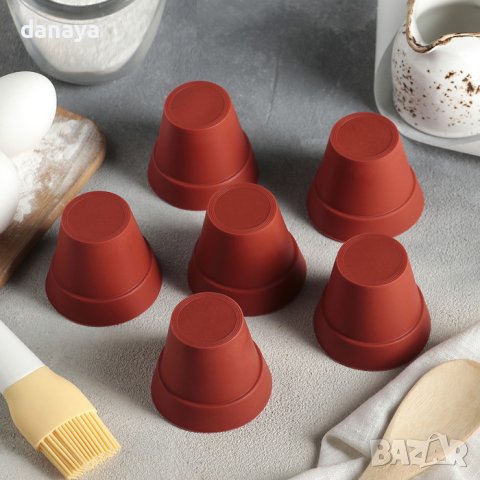 3905 Силиконови форми за мъфини Саксии, 6 броя