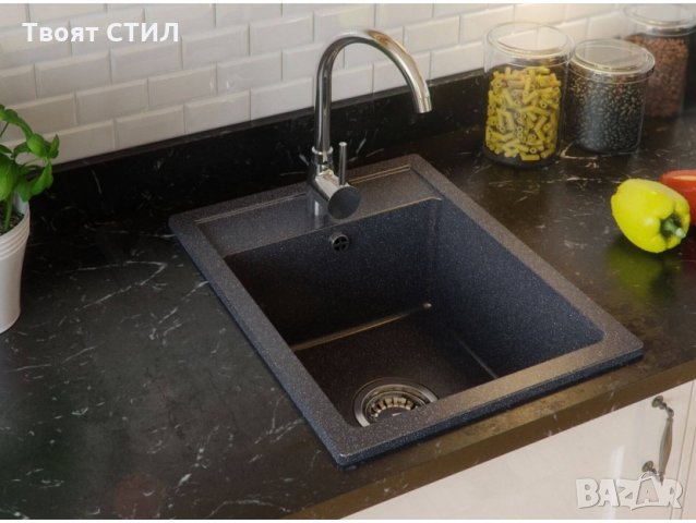 Гранитна Мивка за Кухня модел РИГА графит - Антибактериална Цвят Черно Кухненска мивка , снимка 8 - Мивки - 30068636