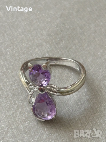Луксозен дизайнерски сребърен пръстен с естествен аметист , снимка 5 - Пръстени - 53982151