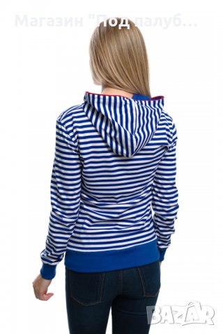 Нов дамски моряшки суичър на синьо/бяло райе, с качулка, снимка 3 - Суичъри - 27537051