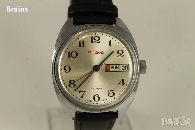 Руски Ръчен Часовник SLAVA Червен Надпис 2628 Със 26 Камъка, снимка 4 - Мъжки - 51772993