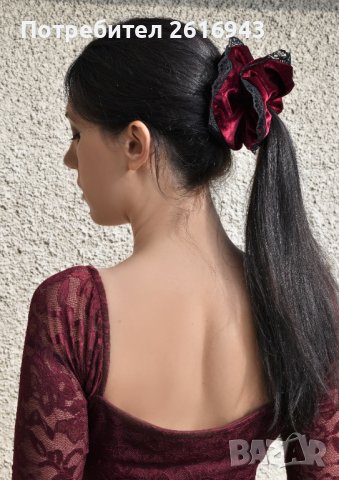 Луксозно Скрънчи/Ластик за Коса от Кадифе с Дантела (избор на цвят), снимка 5 - Аксесоари за коса - 38710404