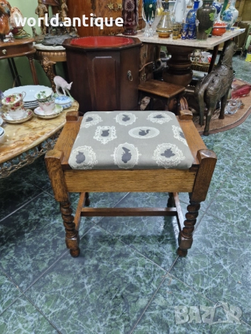 Прекрасна антикварна английска дървена табуретка стол за пиано 