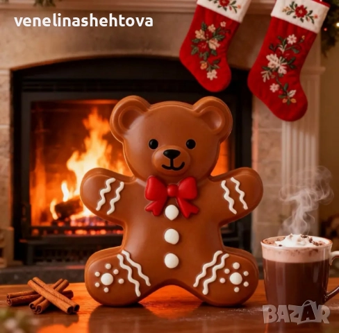 Коледно мече с папионка дълбок силиконов молд форма свещи гипс сапун смола фондан шоколад , снимка 3 - Форми - 52299391